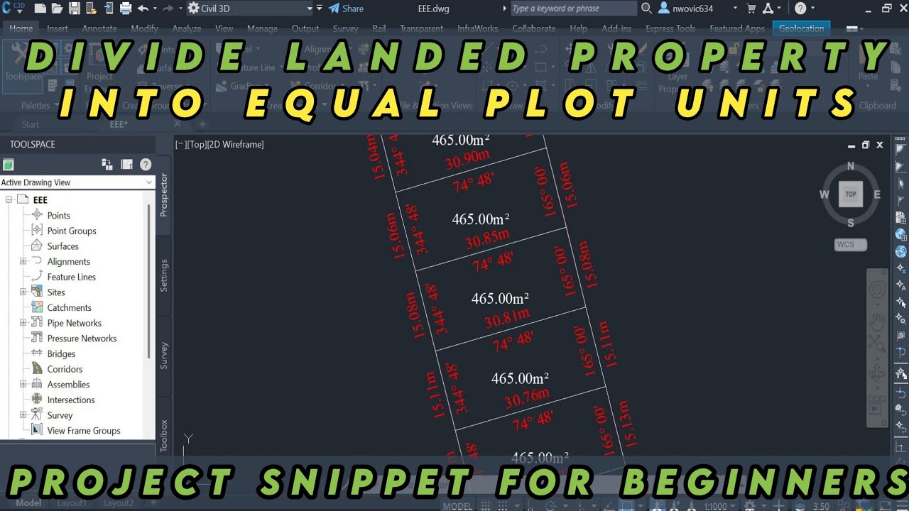 How to Subdivide Land into Equal Areas as a Surveyor using Civil 3D || Project Snippet Layout Plan