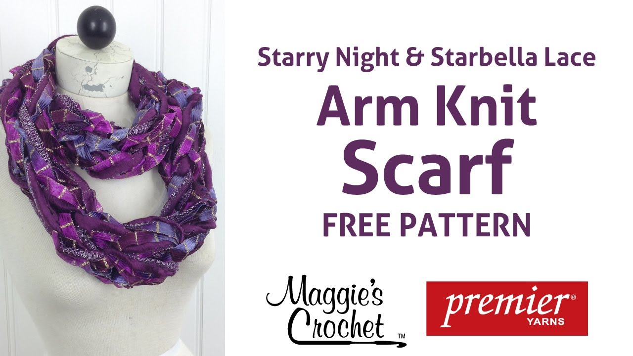 Arm Knit Starbella Lace & Starry Night Ribbon Yarn Scarf - Right Handed