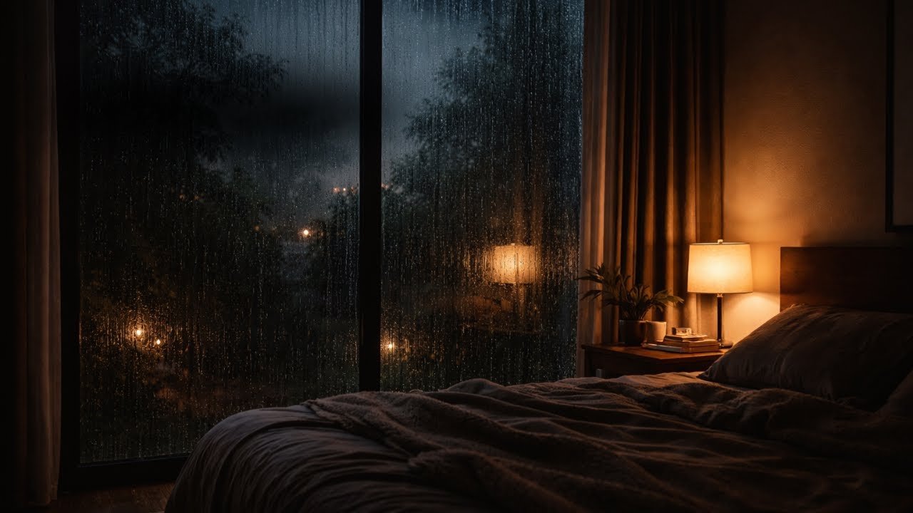 Rain Sounds on Window at Night for Relaxing & Sleep (No Music)