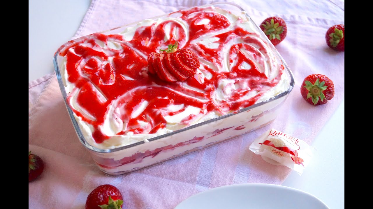Raffaello Erdbeer Tiramisu - einfach und schnell ohne Alkohol - no bake