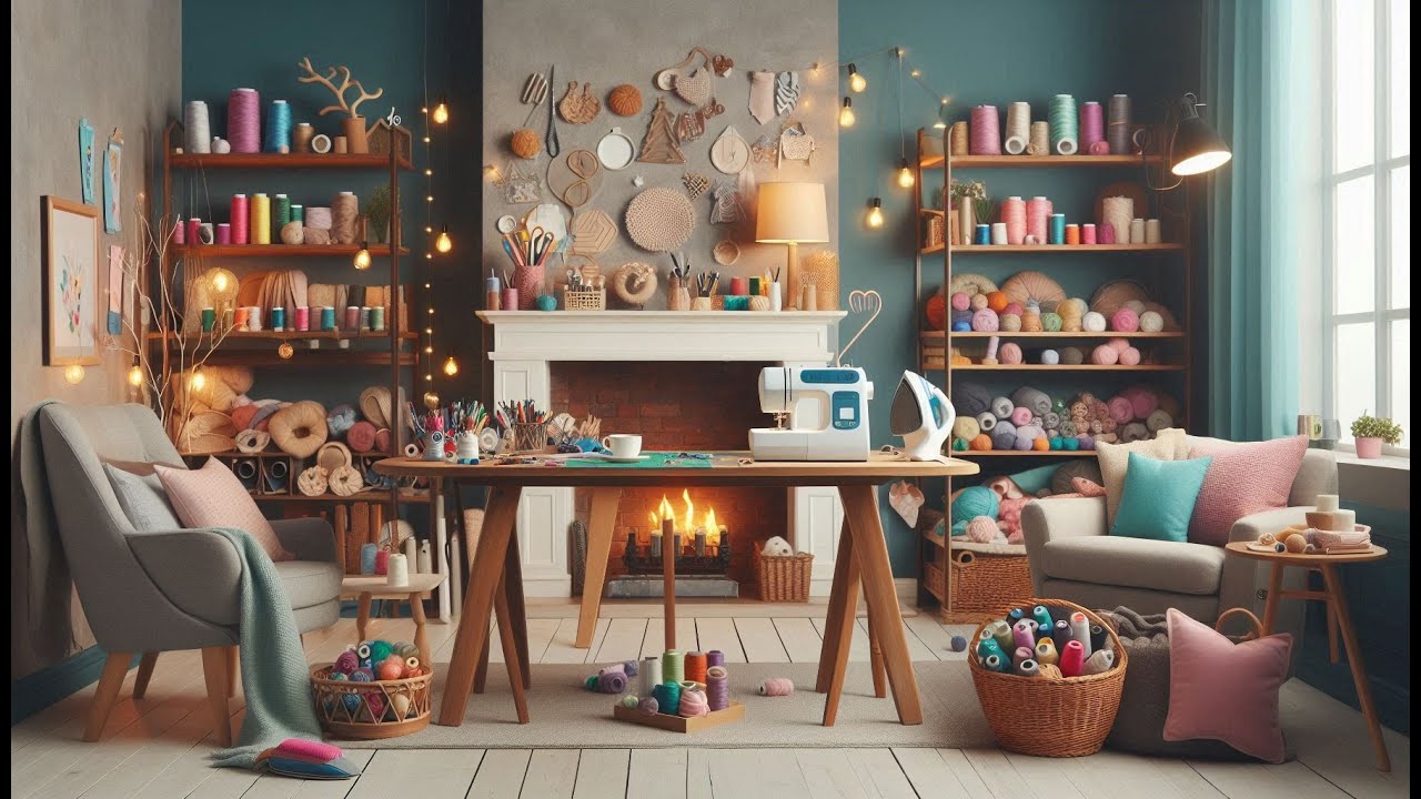 COZY Craft Room | Sewing Room| Crackling Fireplace | Relaxing Ambience | Fire Sounds for Crafting