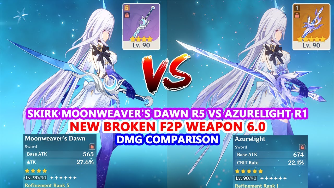 Skirk C0 Moonweaver's Dawn R5 vs Azurelight R1 DMG Comparison | New Broken F2P Weapon 6.0
