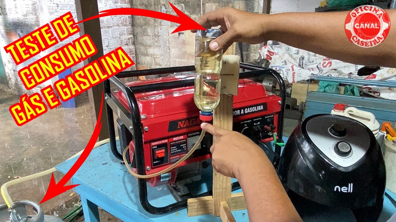 TESTE DE CONSUMO DE UM GERADOR DE ENERGIA NO GÁS DE COZINHA E NA GASOLINA.