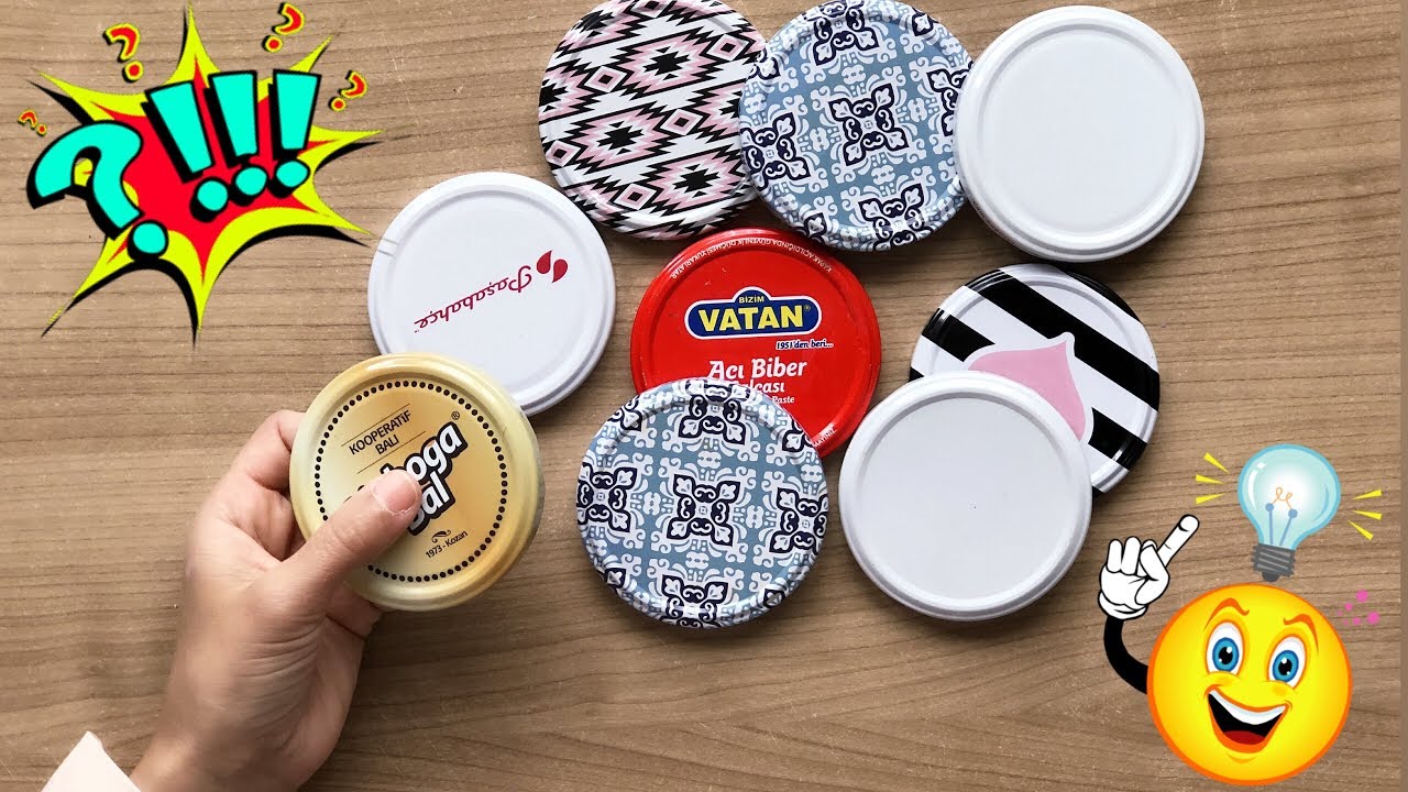 ESKİ KAVANOZ KAPAKLARI İLE YAPABİLECEK HARİKA BİR GERİ DÖNÜŞÜM FİKRİ // HOW TO RECYCLE GLASS JAR LID