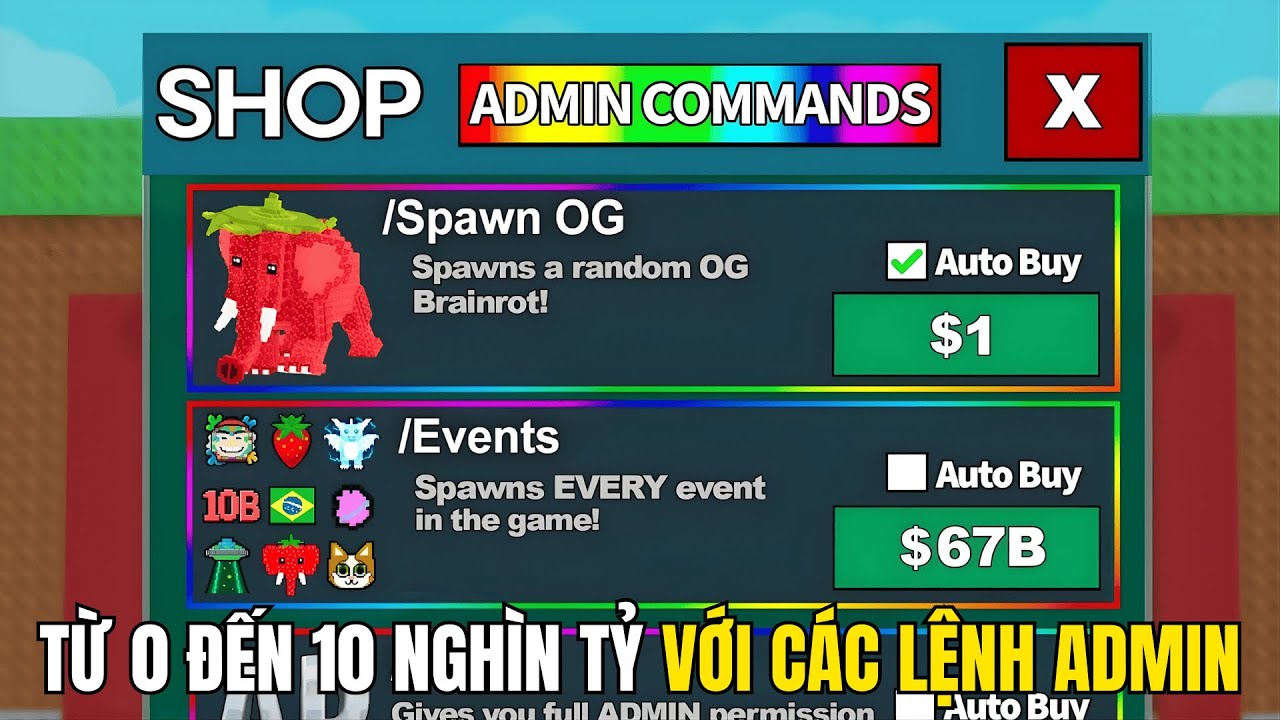 Từ 0 Đến 10 Nghìn Tỷ Với Các Lệnh ADMIN Siêu lỏ Trong Roblox Steal A Brainrot...SigmaMeo