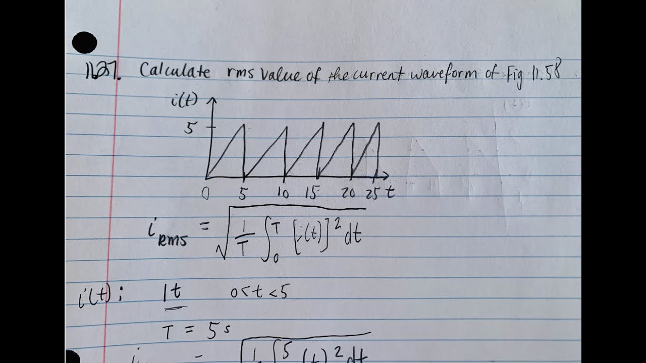11.27 Sadiku: Calculate RMS value of the current waveform of Fig 11.58 (english tutorial)