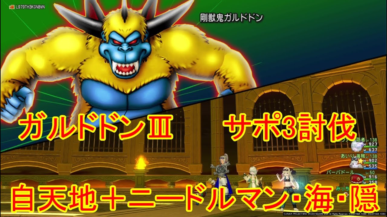 【ドラクエ１０】聖守護者の闘戦記 剛獣鬼ガルドドンⅢ サポ3討伐 自天地＋ニードルマン・海・隠 Ver7.6前期