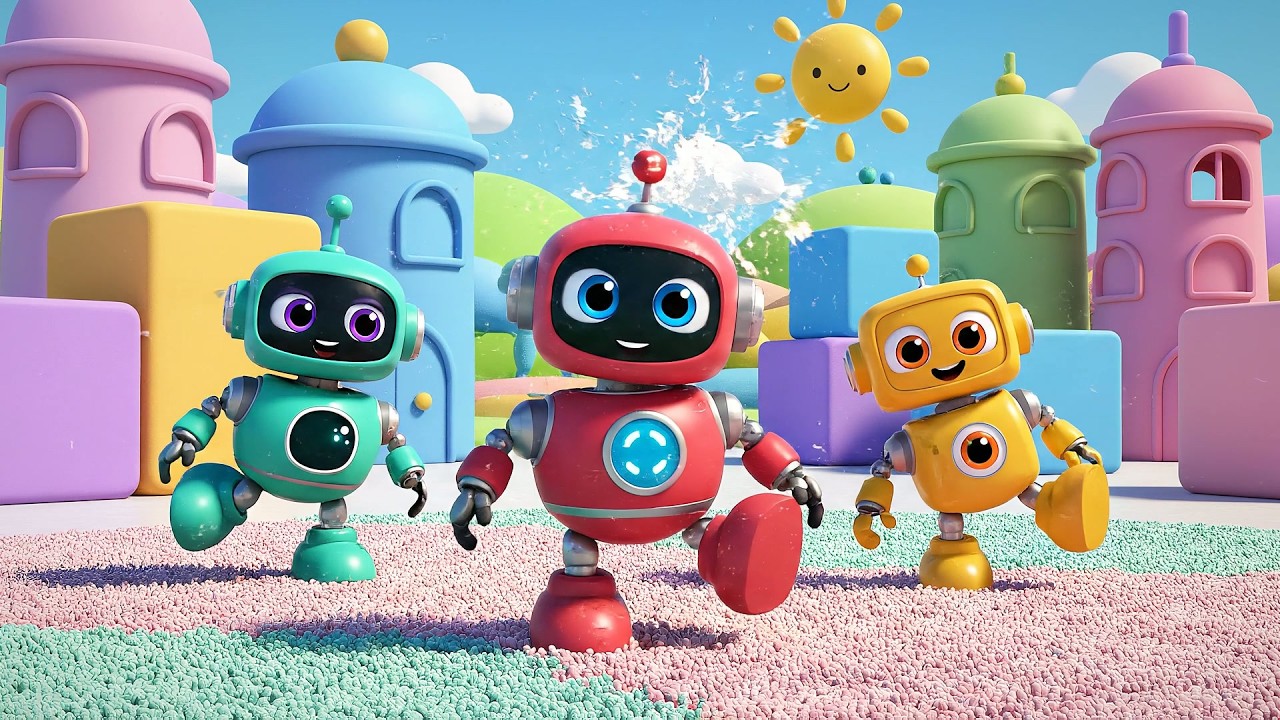 Four Little Toy Robots Spin Spin Spin | Fun Tech & Dance Song for Kids