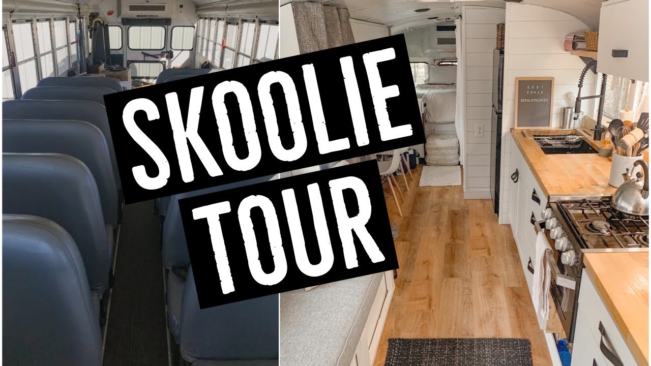SKOOLIE TOUR | Young Couple Turns Old School Bus into Modern Farmhouse Tiny Home