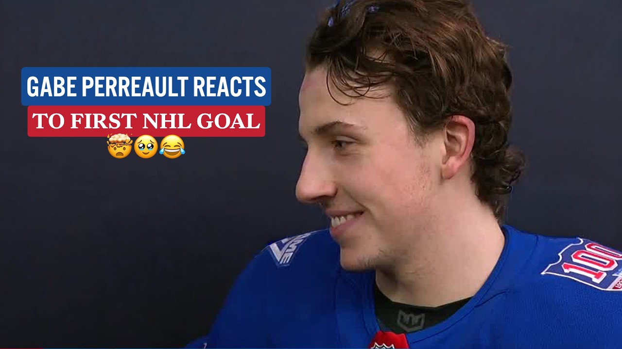 Gabe Perreault REACTS to scoring FIRST NHL goal! 🤯