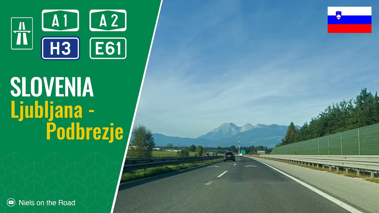Driving in Slovenia: Autocesta A1 E57, H3 & A2 E61 from Ljubljana to Podbrezje