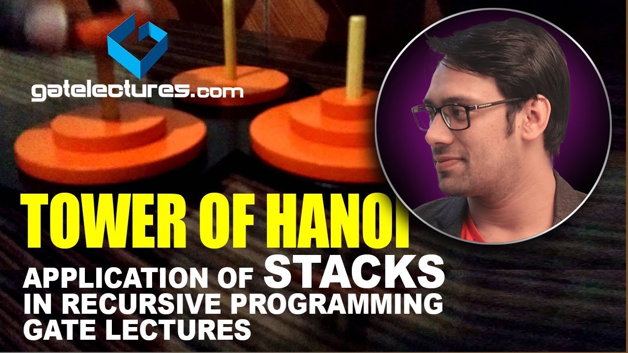Towers of Hanoi - Application of Stacks in recursive programming gate lectures computer science