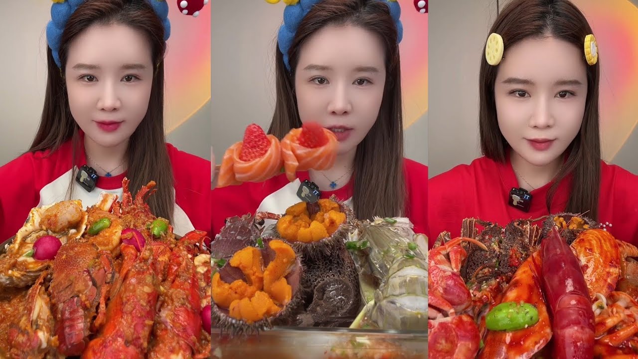 Mukbang #300:Eat seafood lobster 🦞 red devil shrimp 🍤 salmon shrimp 🍤🤤#mukbang #yummy #delicious