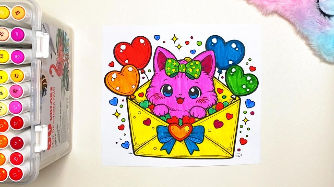 Gatita Kawaii Colorear infantil 💌 Dibujos kawaii | Colorea con Andrea #colorear #viral #viralvideo