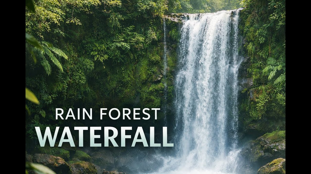 Calm Rainforest Waterfall Relaxing Nature sounds for sleep, study an stress relief 4K (No Ads)