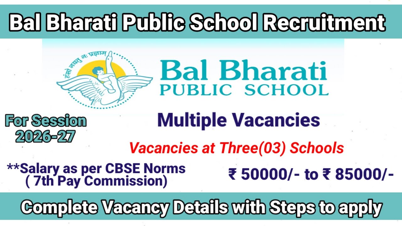 Bal Bharati School Recruitment 2026 #balbharatipublicschool #teachervacancy #pgtjob #tgtjobs #prtjob