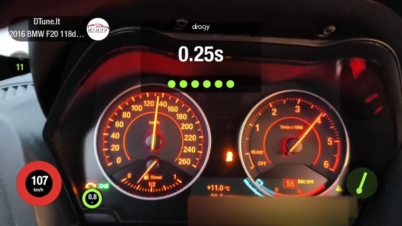 BMW F20 118d B57 8hp acceleration 100-200 4.85s