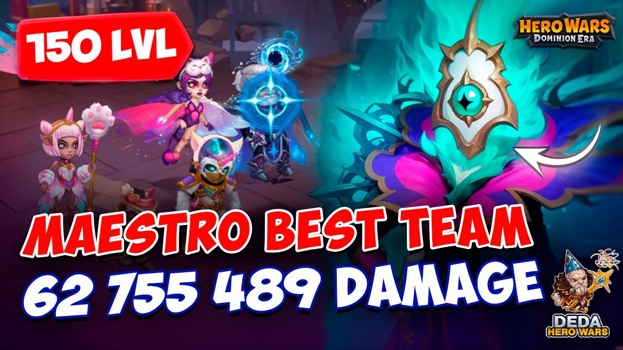 Maestro Team 150 level - 62mil damage from Top player. Hero Wars: Dominion Era
