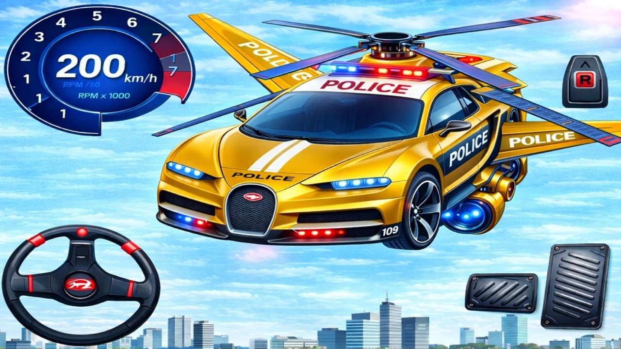 Bugatti Police Flying Car Simulator 🚓🚁 | Full Steering Wheel & Dashboard Gameplay – Android