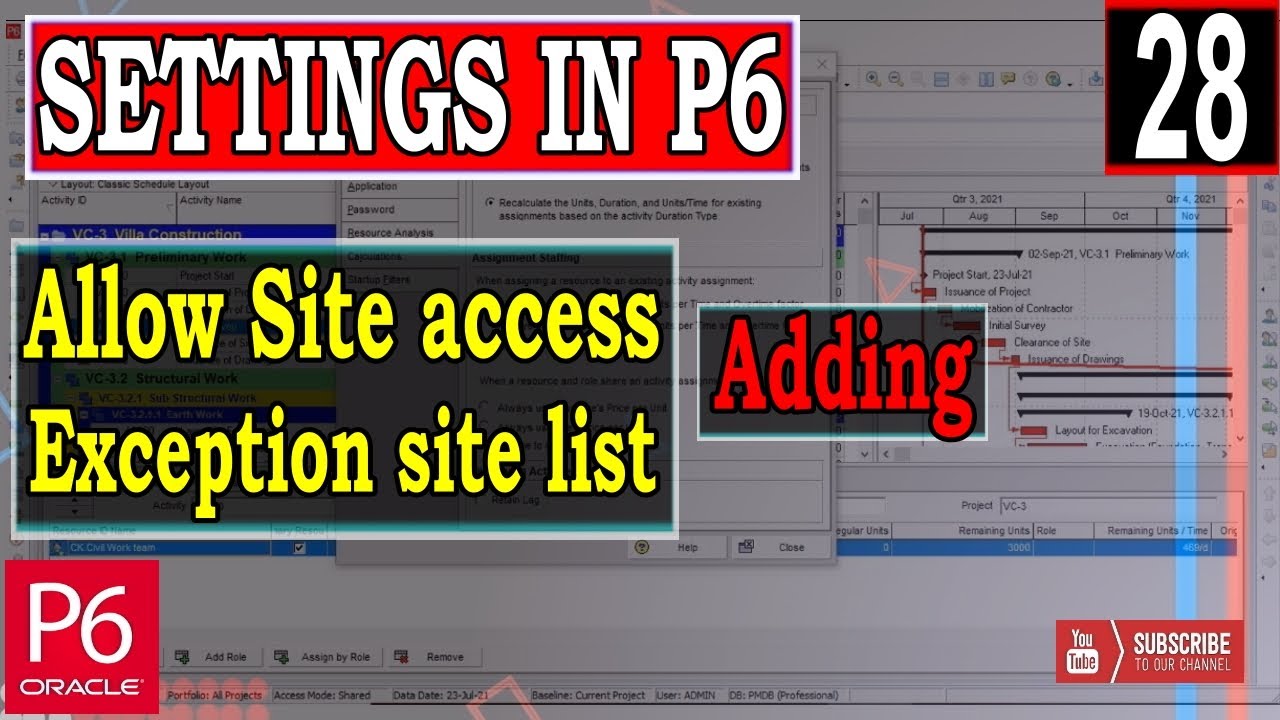 How to allow Site access by adding exception site list settings in Primavera P6 | Admin preferences
