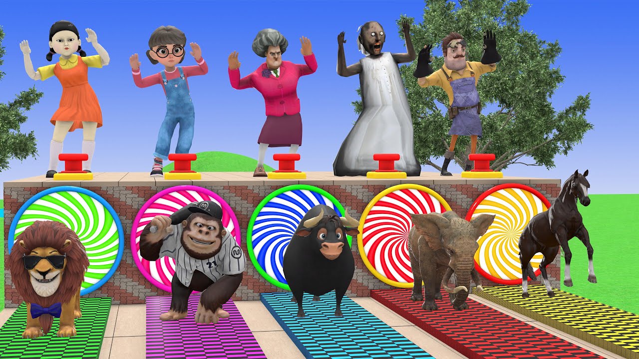 Long Slide Game With Elephant Gorilla Buffalo Hippopotamus Tiger 3d Animal Game Funny 3d Animals