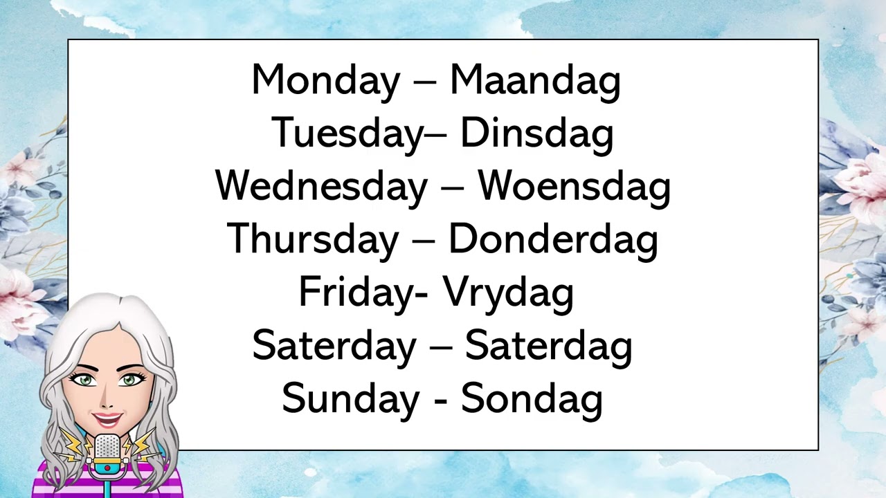 Gr 2 Afrikaanse woorde Kwartaal 1 Dae van die week