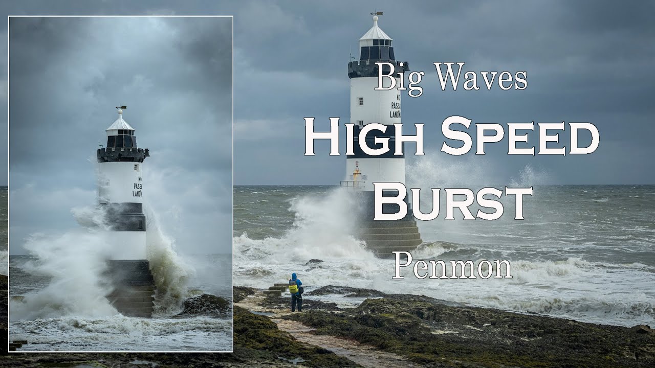 High Speed Burst, capturing big wavs - Penmon Lighthouse