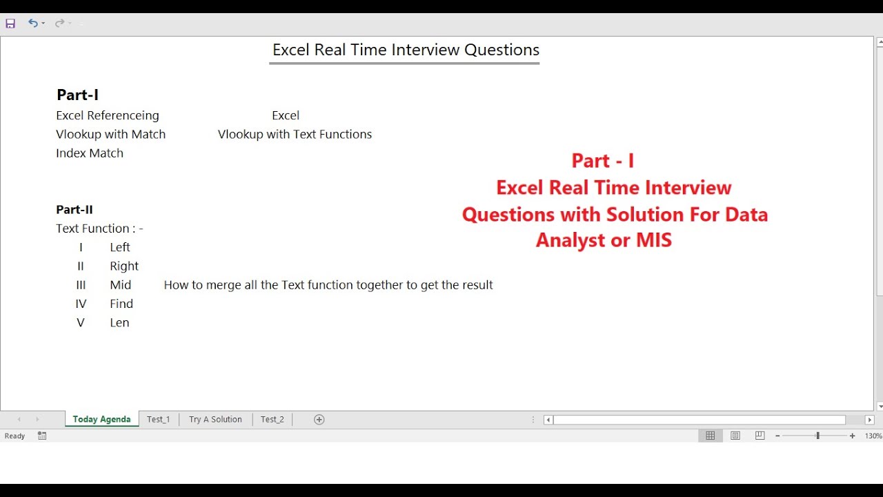 Advance excel Real Time Interview Question for Data Analyst and MIS Part-I