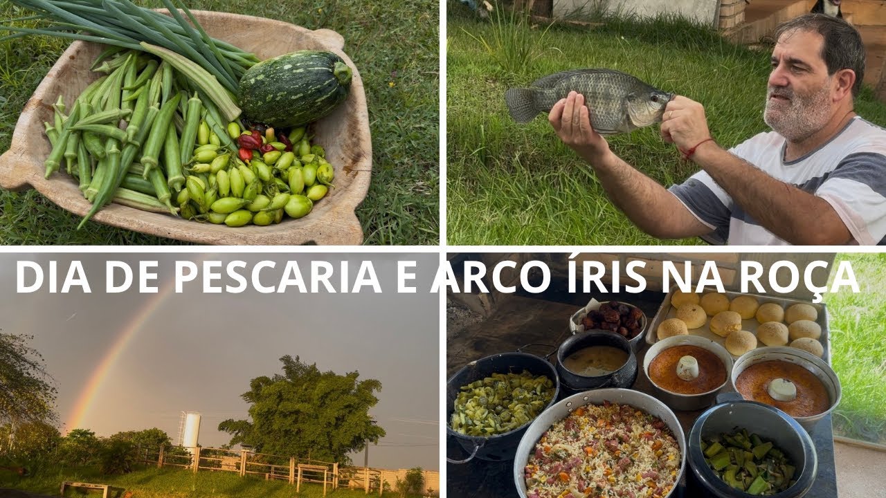“Pescaria🎣, visita do arco íris🌈 e comida no fogão a lenha🥗