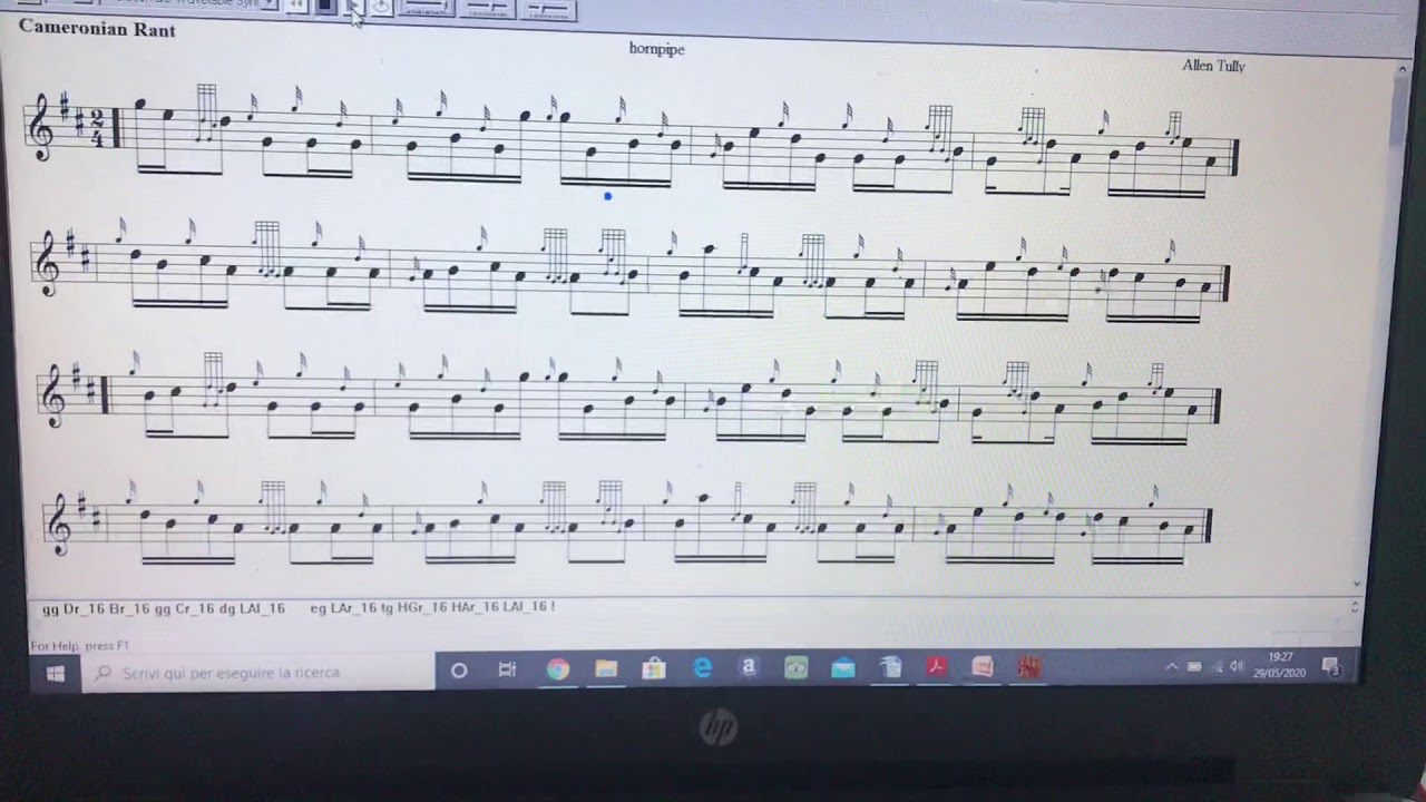 Bagpipe sheet music, The Cameronian Rant hornpipe