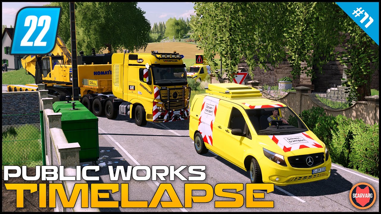 🚧 Транспортировка экскаватора Komatsu с помощью Mercedes Actros и копание ⭐ FS22 Городские общест...