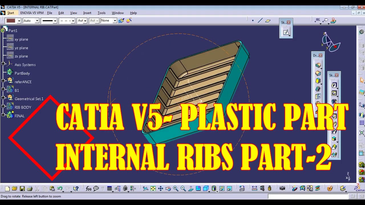 CATIA V5  PLASTIC PART 2 INTERNAL RIB
