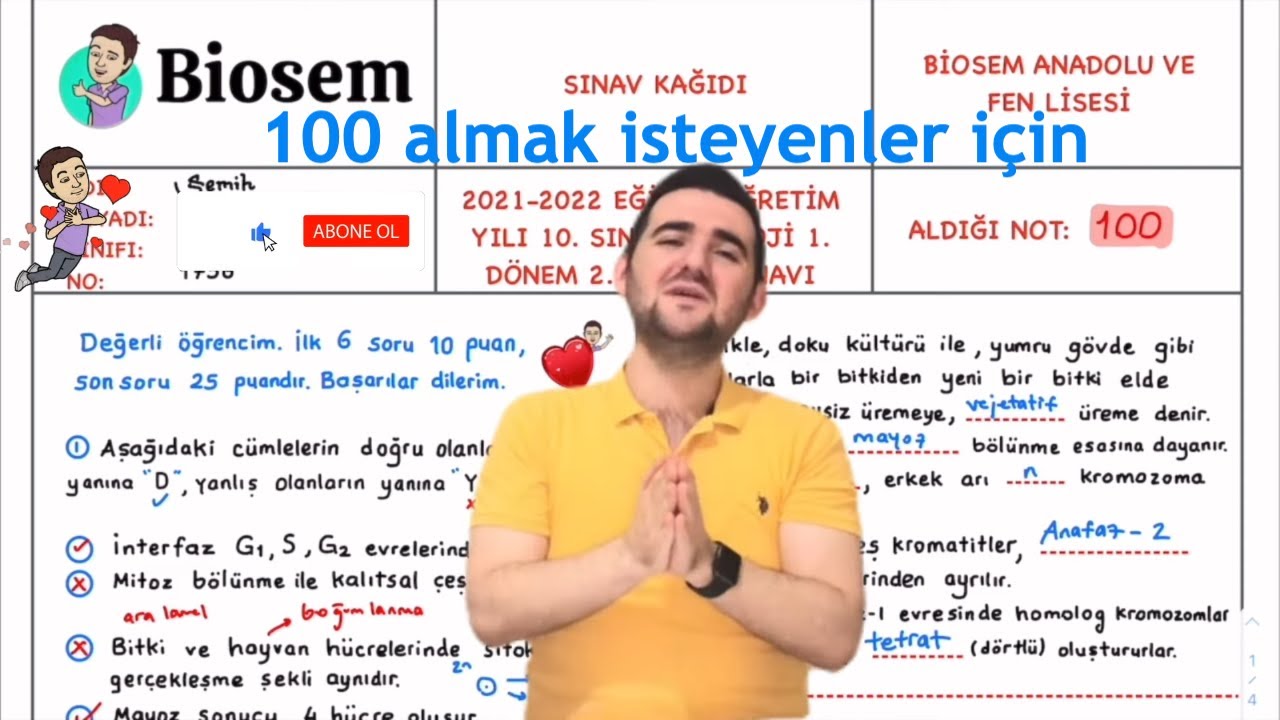 10. Sınıf 1. Dönem 2 .Yazılı Biyoloji Hazırlık Sınavı yks2024 tyt ayt kalıtım hücre bölünmeleri pdf