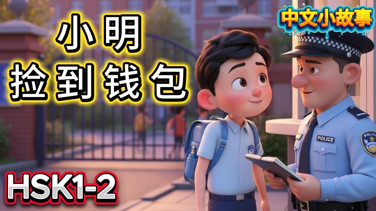 小明捡到钱包交给警察叔叔 | HSK 1–2 Chinese Story for Beginners | Learn Chinese with Easy Stories