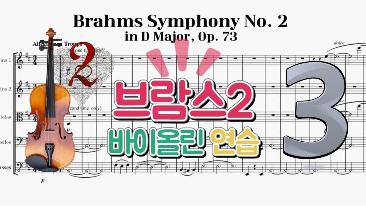 브람스 교향곡 2번, 🎵3악장 제2바이올린 파트 개인연습 (Brahms  Symphony No.2, Mvt.3 for Violin 2 Play Along Sheet Music)