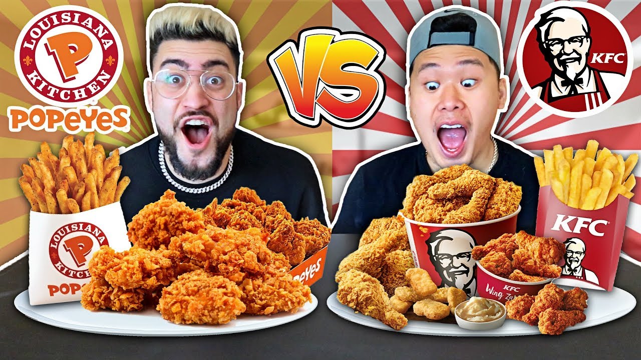 KFC VS. POPEYES FOOD CHALLENGE !! (Most Popular Items on the Menu 🍗🍟)
