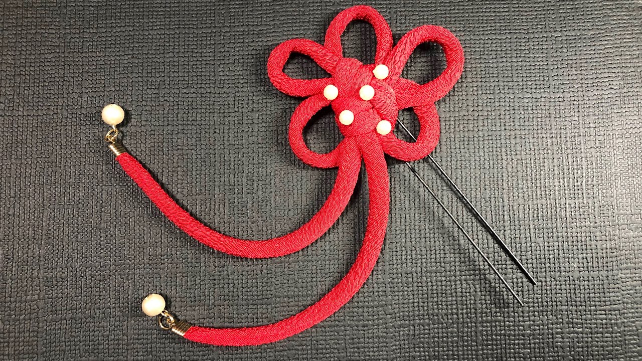 【かんたん梅結び】成人式の髪飾りのアクセントに　つまみ細工　Chinese flower knot 手工藝品