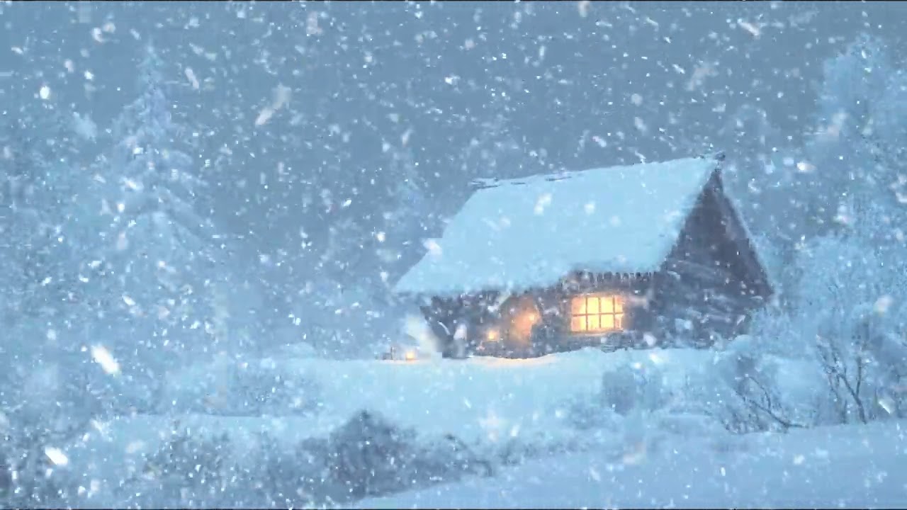 Howling Blizzard Winds and Heavy Snowstorm Surrounding a Remote Winter Cabin for Deep Sleep