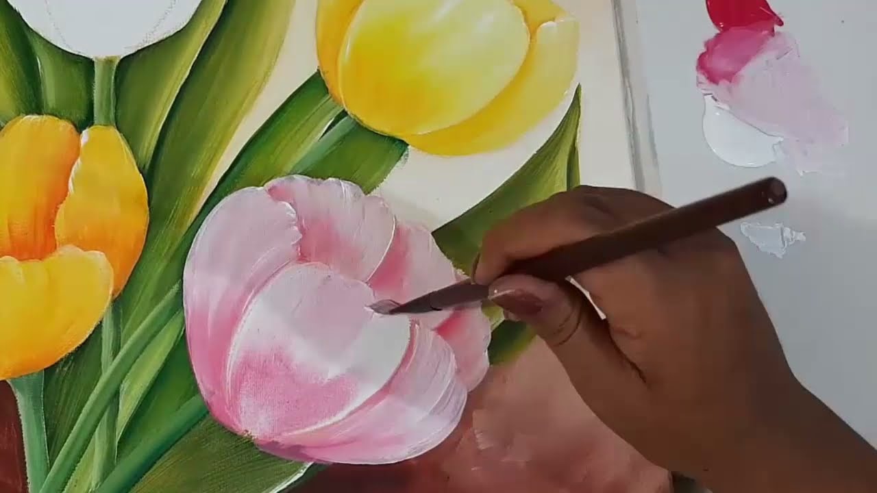 Como Pintar un Cuadro de Tulipanes con Pintura Acrílica