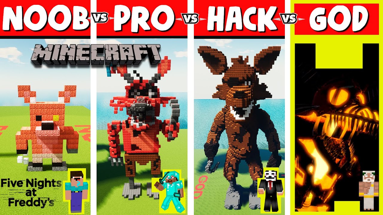 Minecraft Battle: NOOB vs PRO vs HACKER vs GOD: Foxy of the FNaF build challenge in Minecraft.