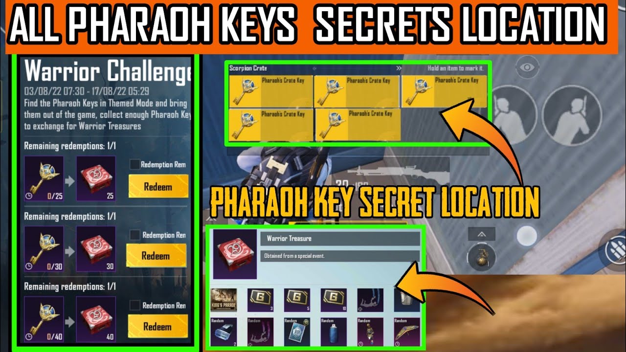 Pharaoh keys secrets Location in Bgmi 🤩 new warrior challenge event bgmi