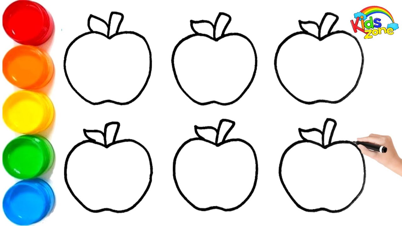 🍎🍏 Рисование яблока | Как легко нарисовать, раскрасить и раскрасить яблоко для детей и малышей