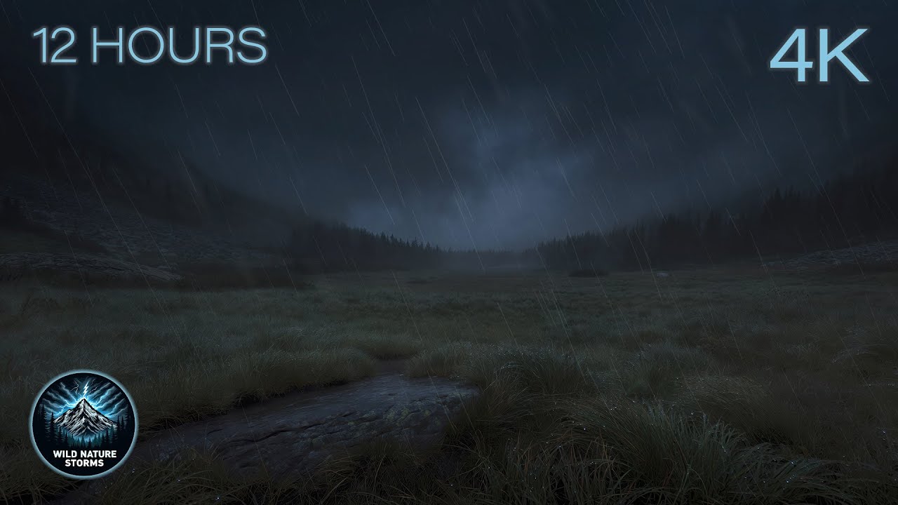 Driftvale Meadow | 12 Hours of Night Rain Over Open Fields, Low Fog & Quiet Wilderness Ambience