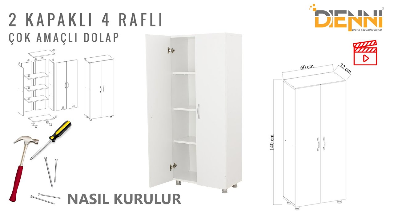 Dienni Darıca 2 Kapaklı 4 Raflı &Ccedil;ok Ama&ccedil;lı Dolap Kurulum Videosu | Montaj Videoları
