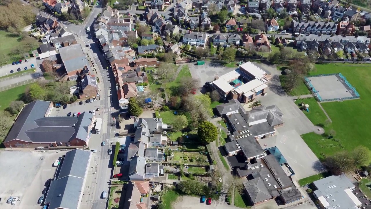 Entering and traveling through Hornsea, from the air.