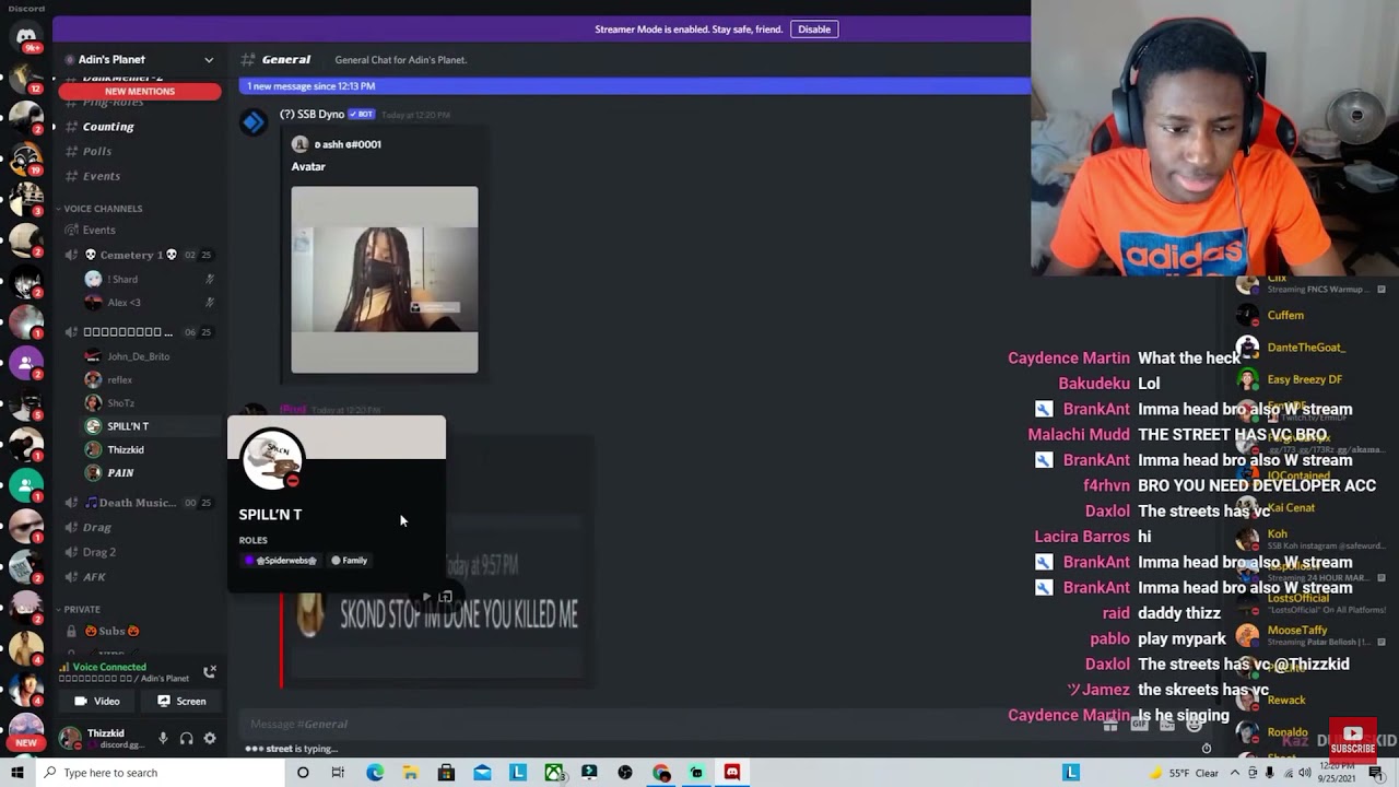 Thizz packing in Adin Ross discord server