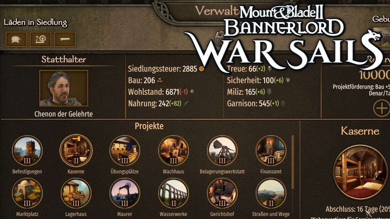Burgen und Städte verwalten - Mount and Blade 2 Bannerlord War Sails Guide Tutorial