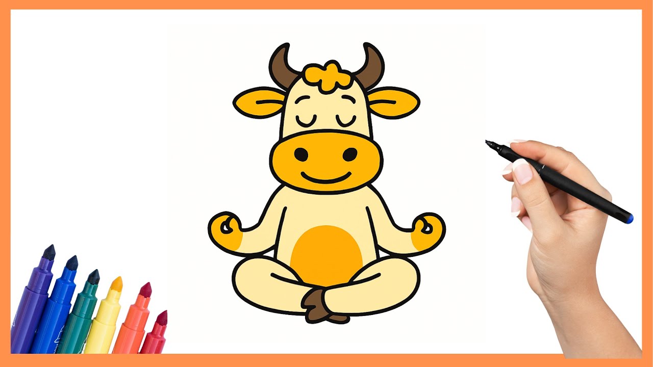 Mucca che medita nella natura disegno facile passo dopo passo