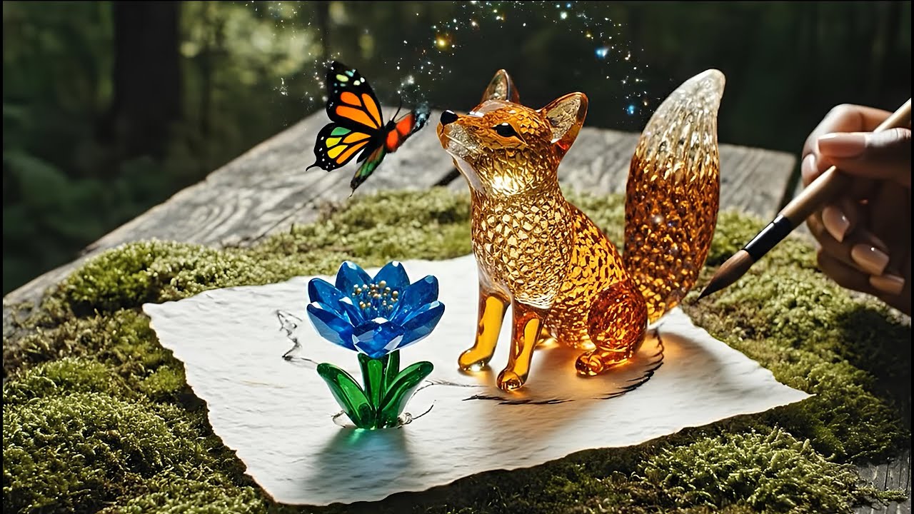 🦊 ASMR Magic Brush: Painting a Crystal Fox Story ✨ Relaxing Glass Satisfying Sounds