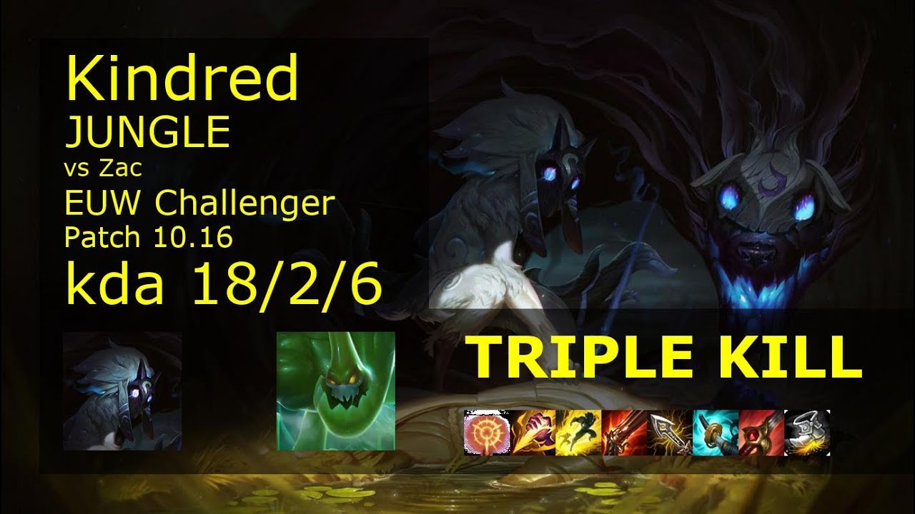 Kindred vs Zac Jungle - EUW Challenger 18/2/6 Patch 10.16 Gameplay